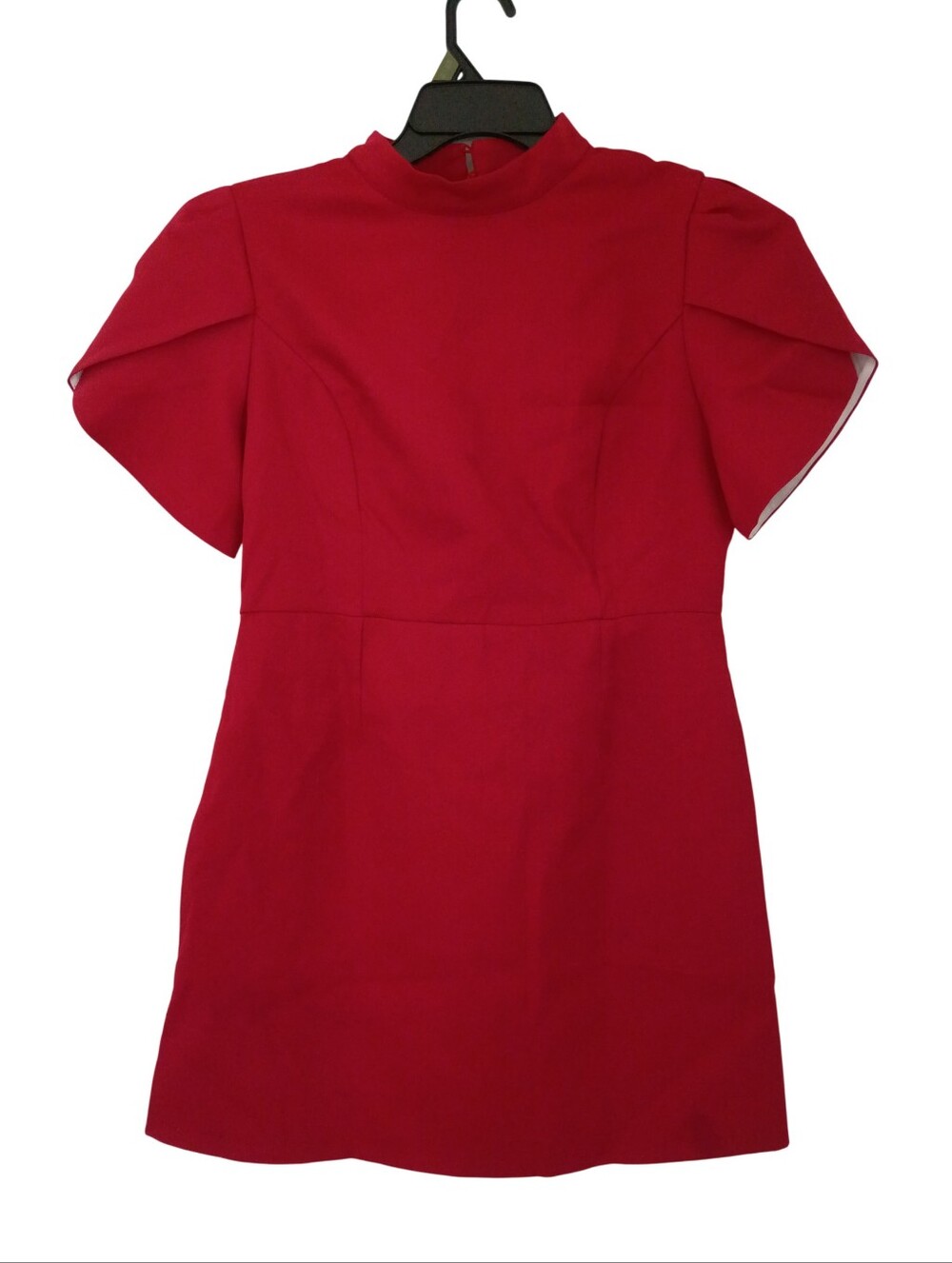 Womens Large Red High Neck Cutout Back Mini Dress White Bow Pearl Buttons
